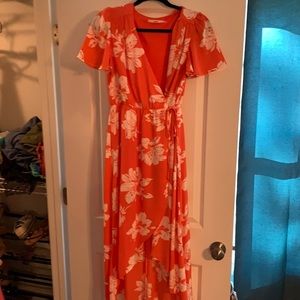 Coral maxi dress with opening